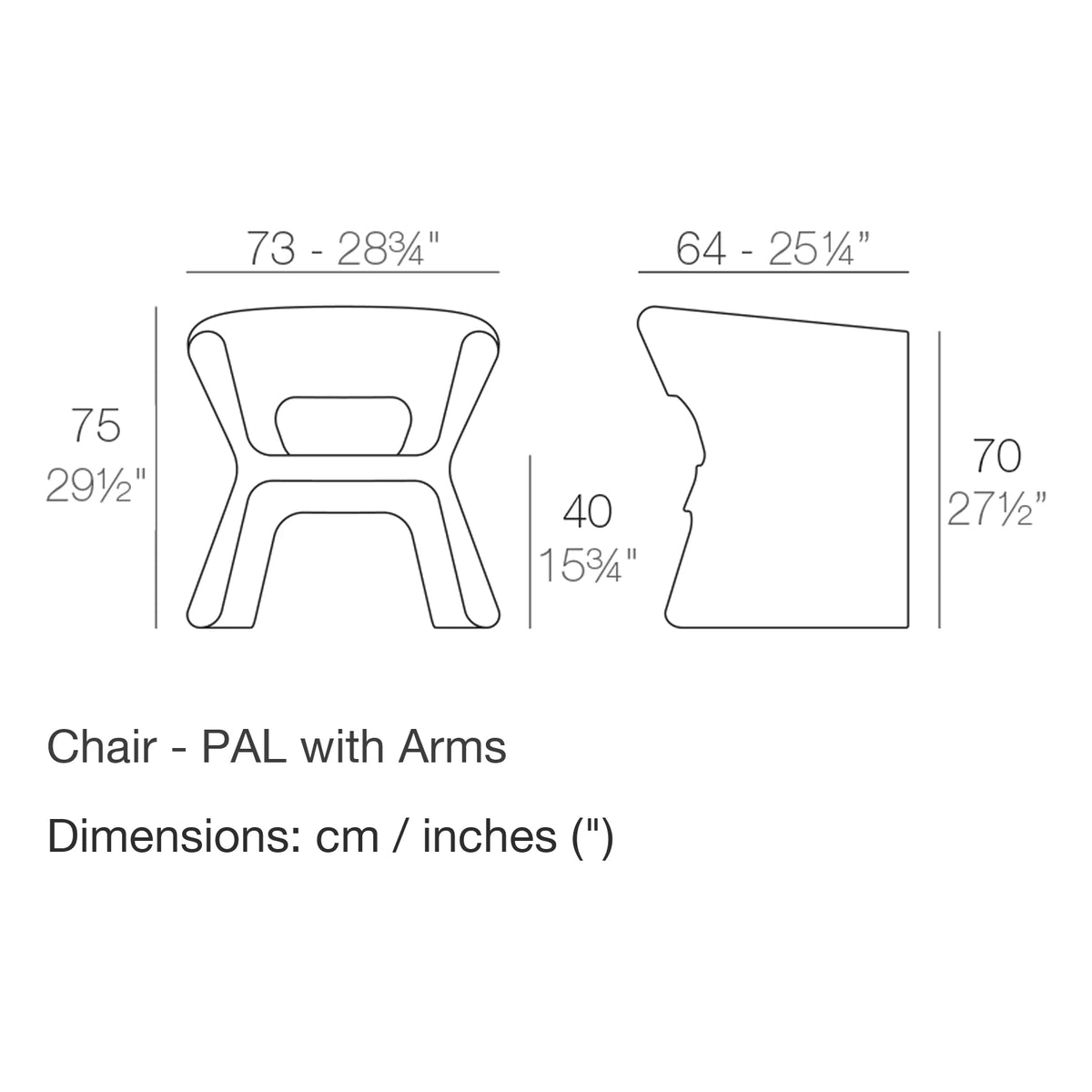 Dimension drawing Chair - PAL with Arms