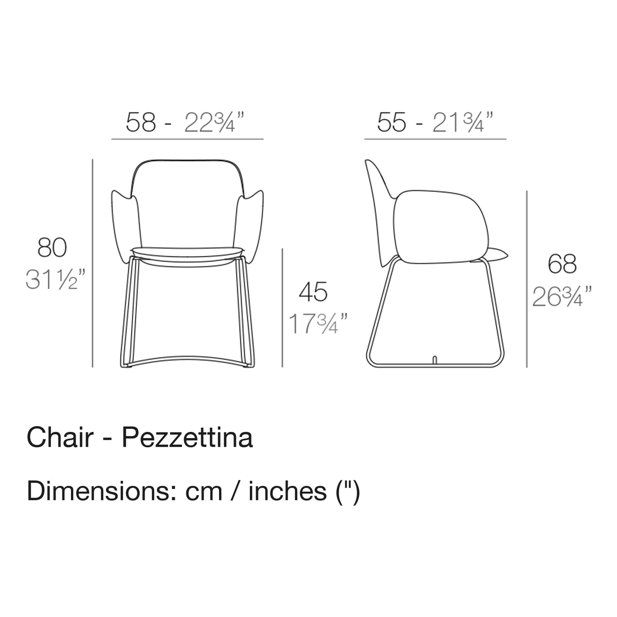 Dimension drawing Chair - Pezzettina