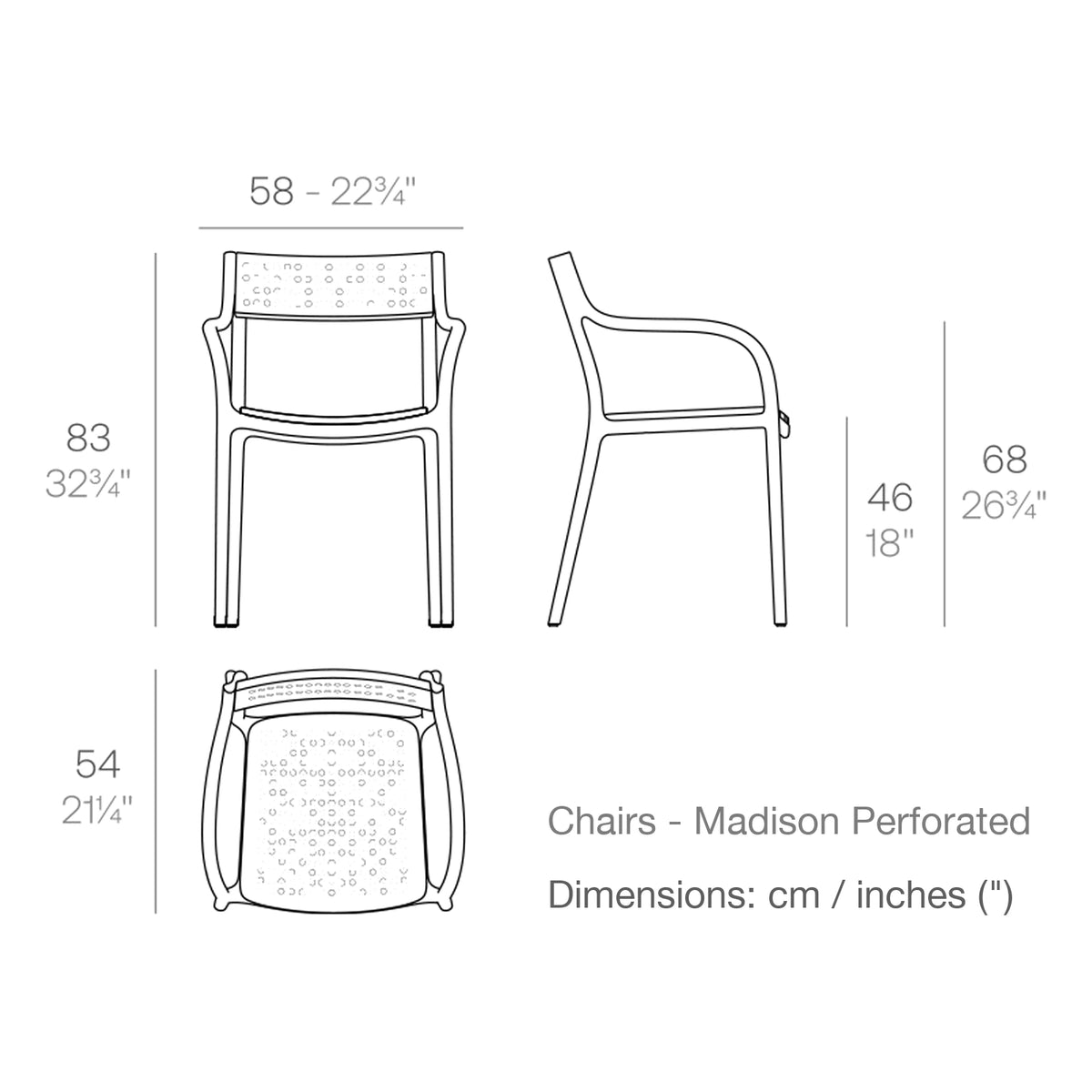 Dimension drawing Chairs - Madison Perforated