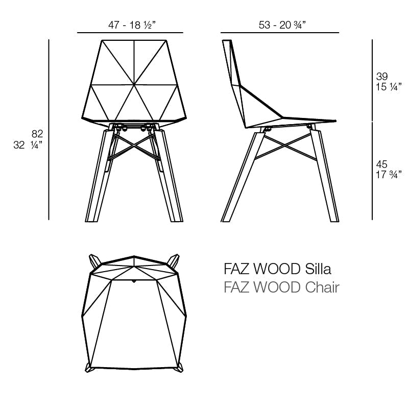 Chaise Moderne Pied en Bois - Collection FAZ Wood Vondom