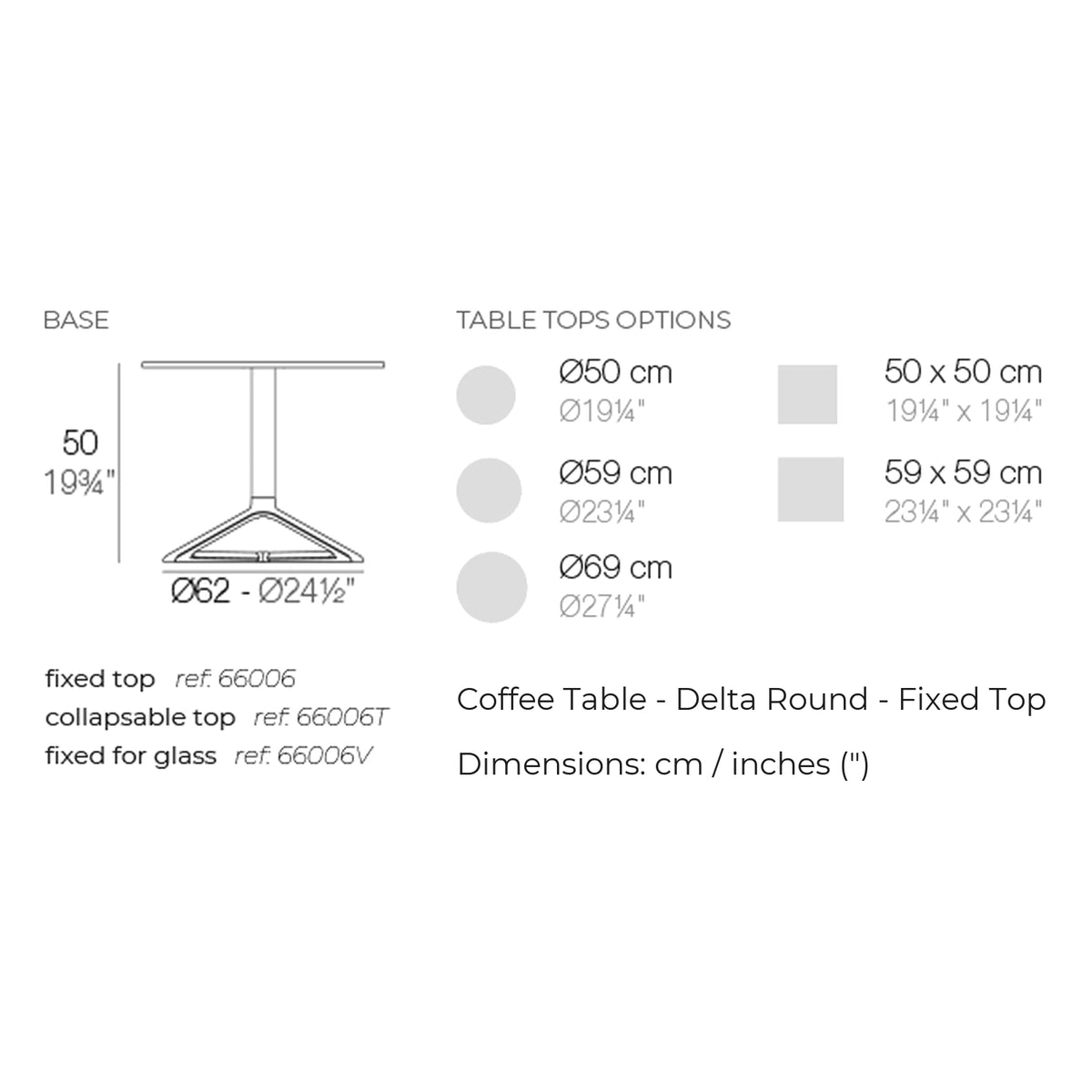 Dimension drawing Coffee Table - Delta Round - Fixed Top