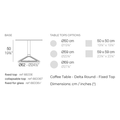 Dimension drawing Coffee Table - Delta Round - Fixed Top