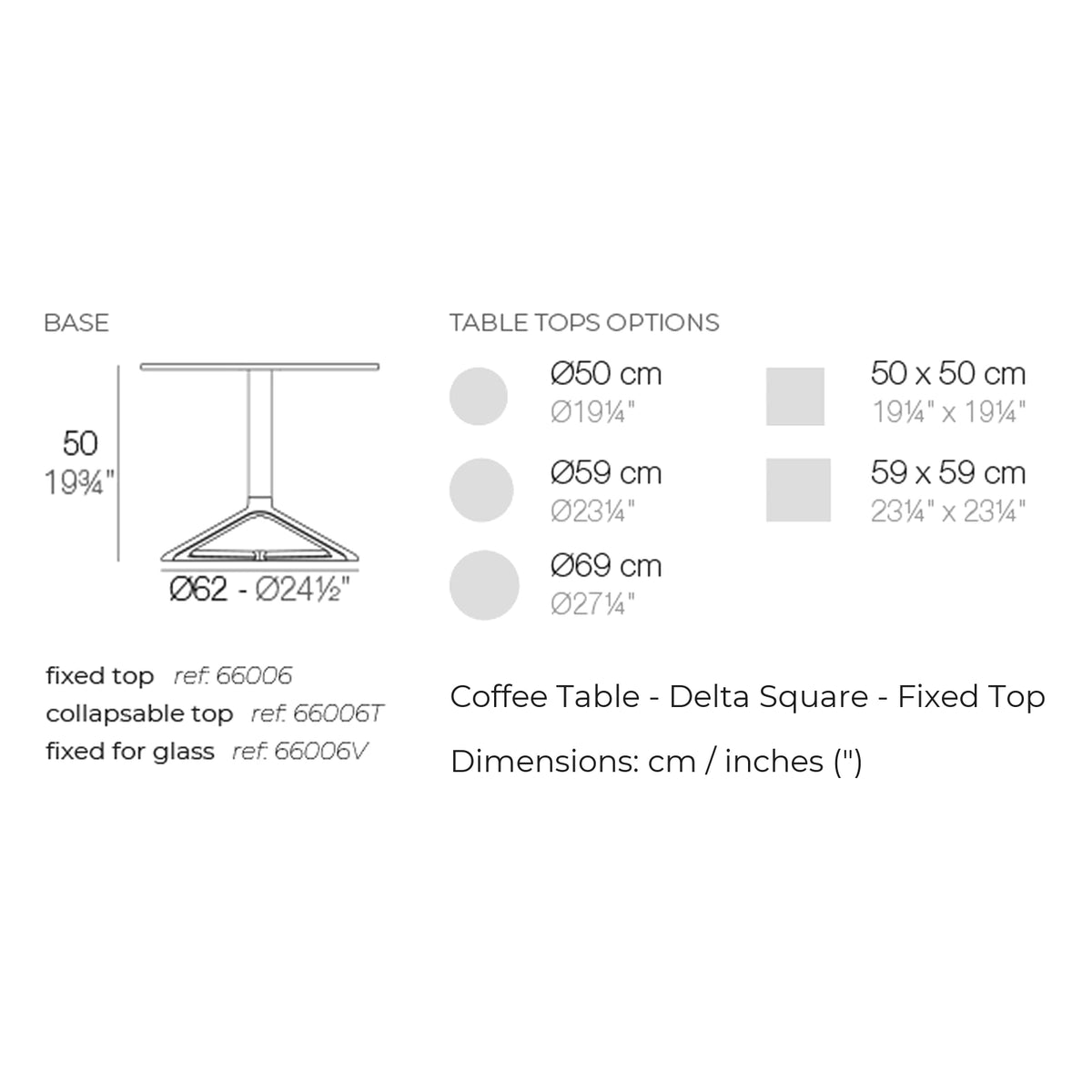 Dimension drawing Coffee Table - Delta Square - Fixed Top