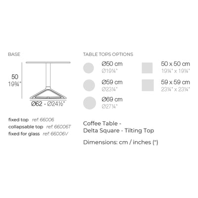 Dimension drawing Coffee Table - Delta Square - Tilting Top