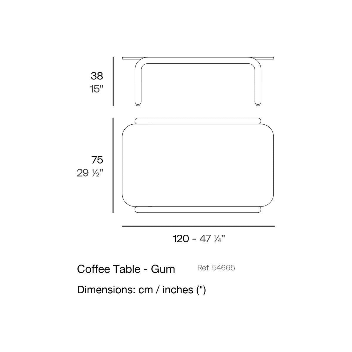 Dimension drawing Coffee Table - Gum