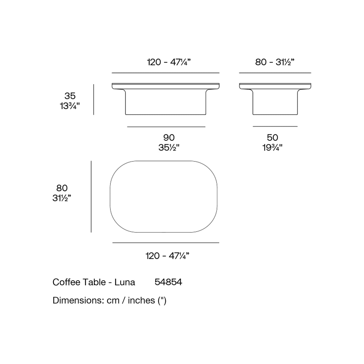 Dimension drawing Coffee Table - Luna
