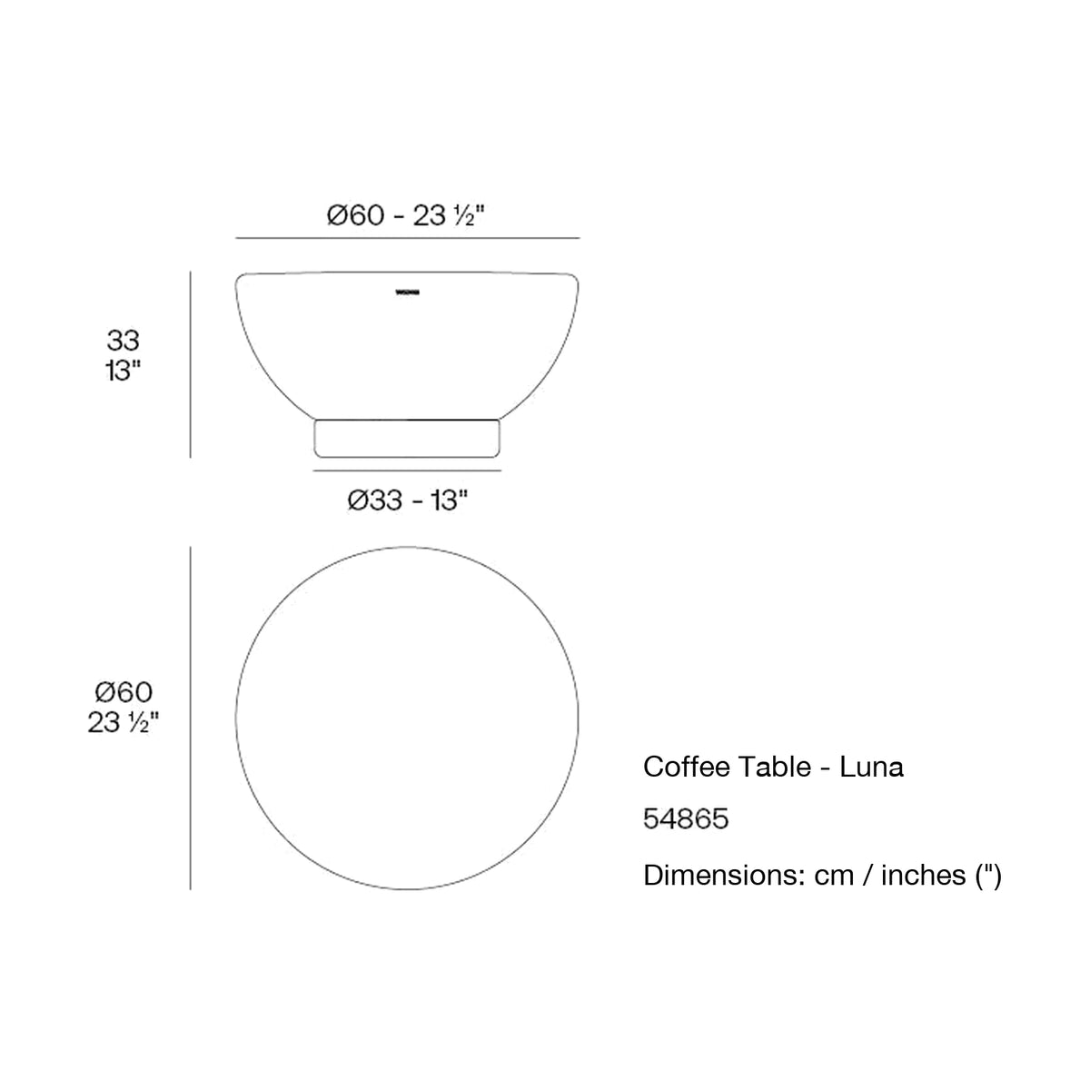 Dimension drawing Coffee Table - Luna