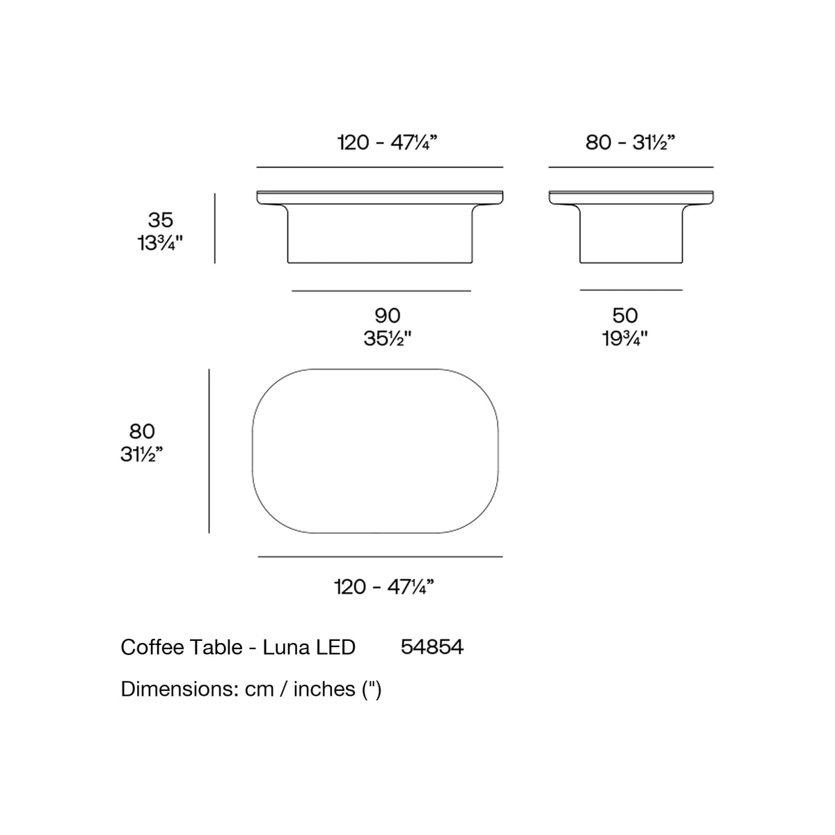 Dimension drawing Coffee Table - Luna LED