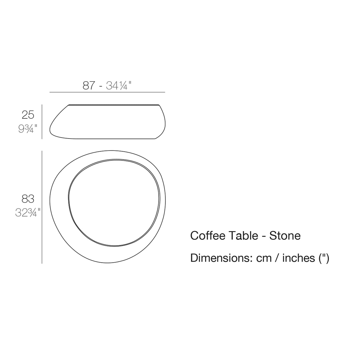 Dimension drawing Coffee Table - Stone