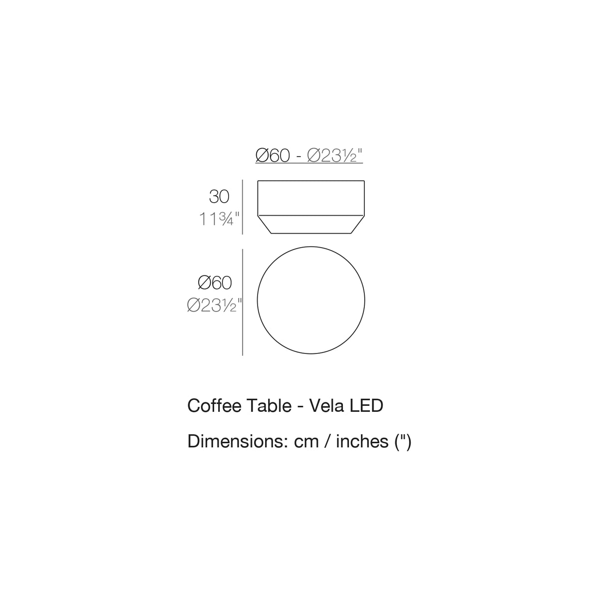 Dimension drawing Coffee Table - Vela LED