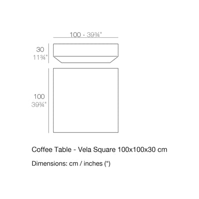 Dimension drawing Coffee Table - Vela Square 100x100x30 cm
