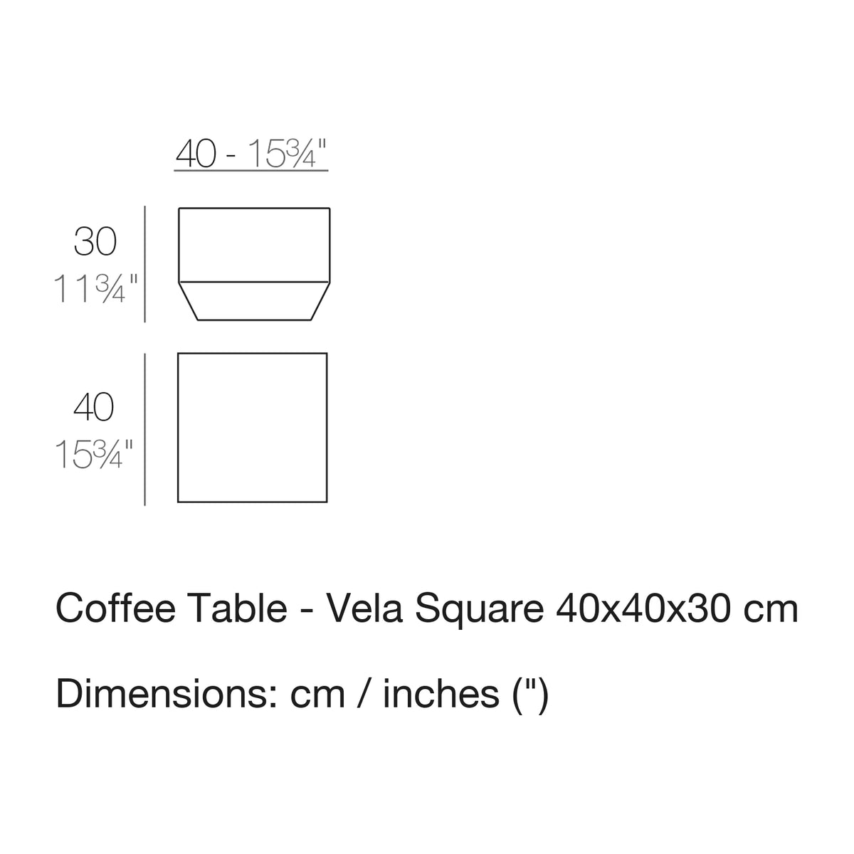 Dimension drawing Coffee Table - Vela Square 40x40x30 cm