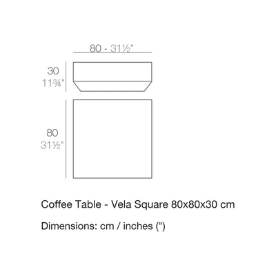 Dimension drawing Coffee Table - Vela Square 80x80x30 cm
