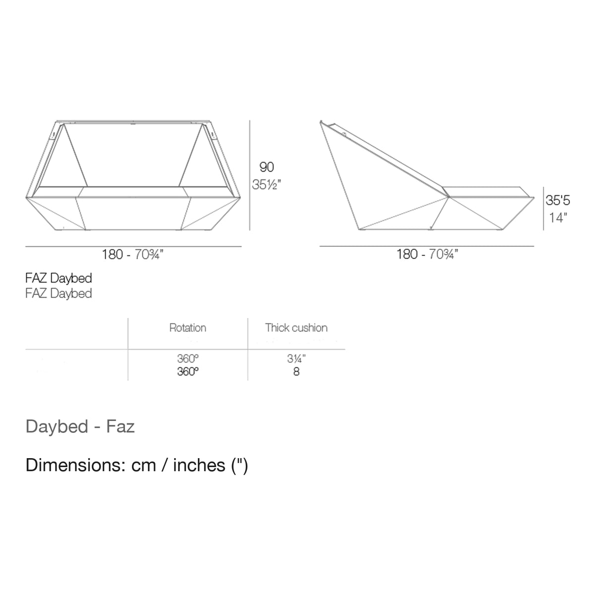 Dimension drawing Daybed - Faz