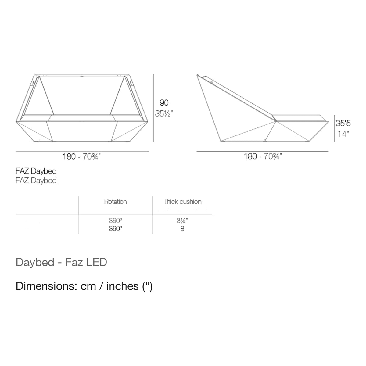 Dimension drawing Daybed - Faz LED