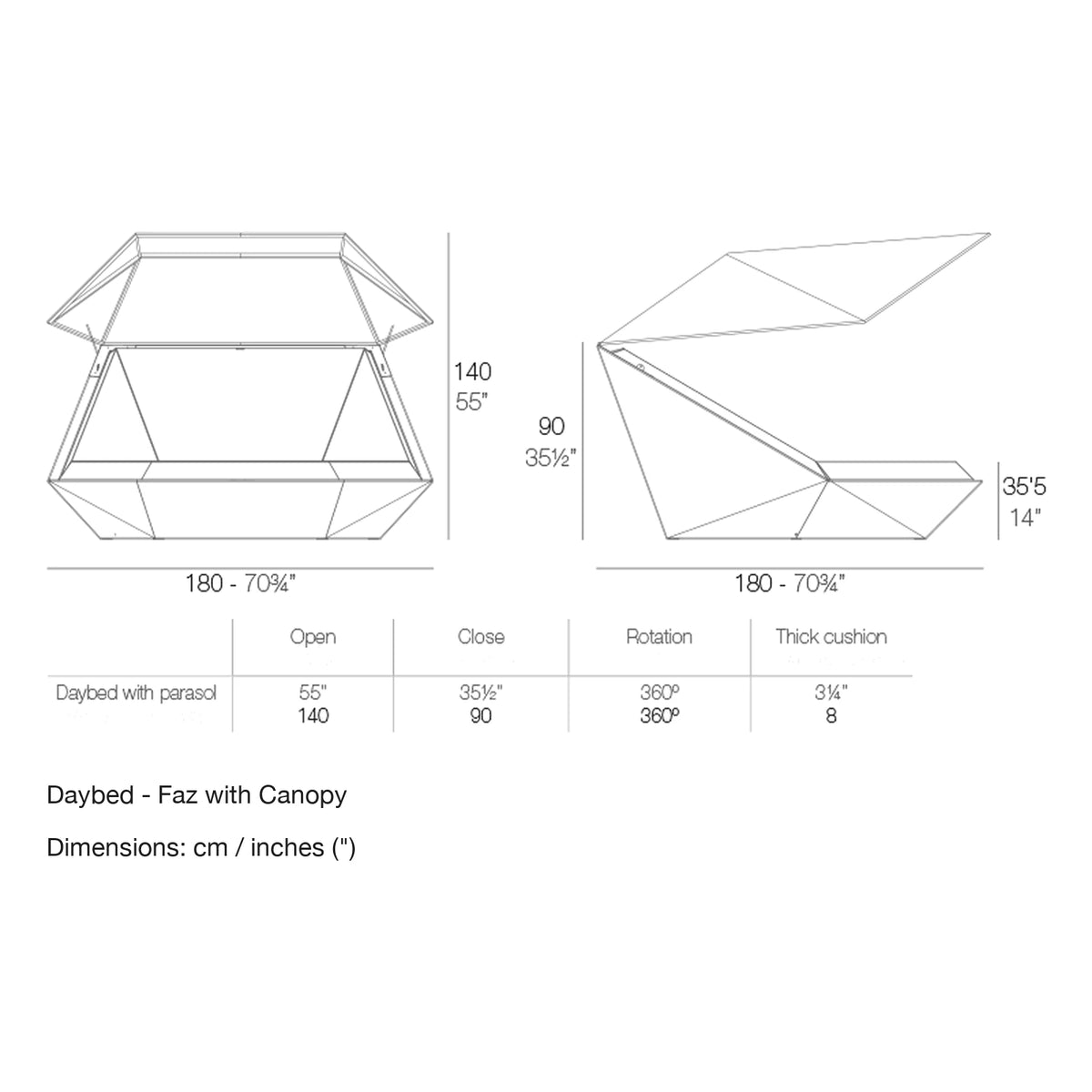 Dimension drawing Daybed - Faz with Canopy