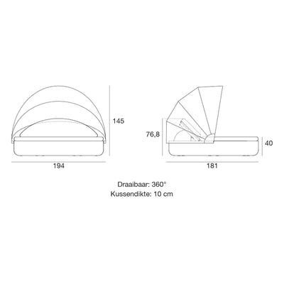 Maattekening Daybed - ULM Verstelbaar met dak