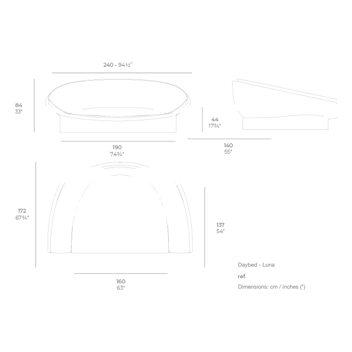 Dimension drawing Daybed - Luna