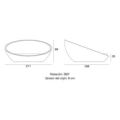 Plano con medidas de la cama balinesa ULM Vondom