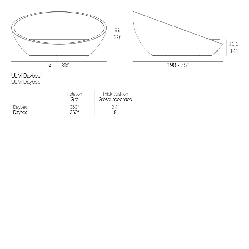 Daybed Moderne Finition structure Mate - Collection ULM Vondom