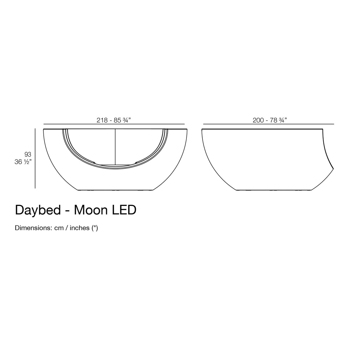 Dimension drawing Daybed - Moon LED