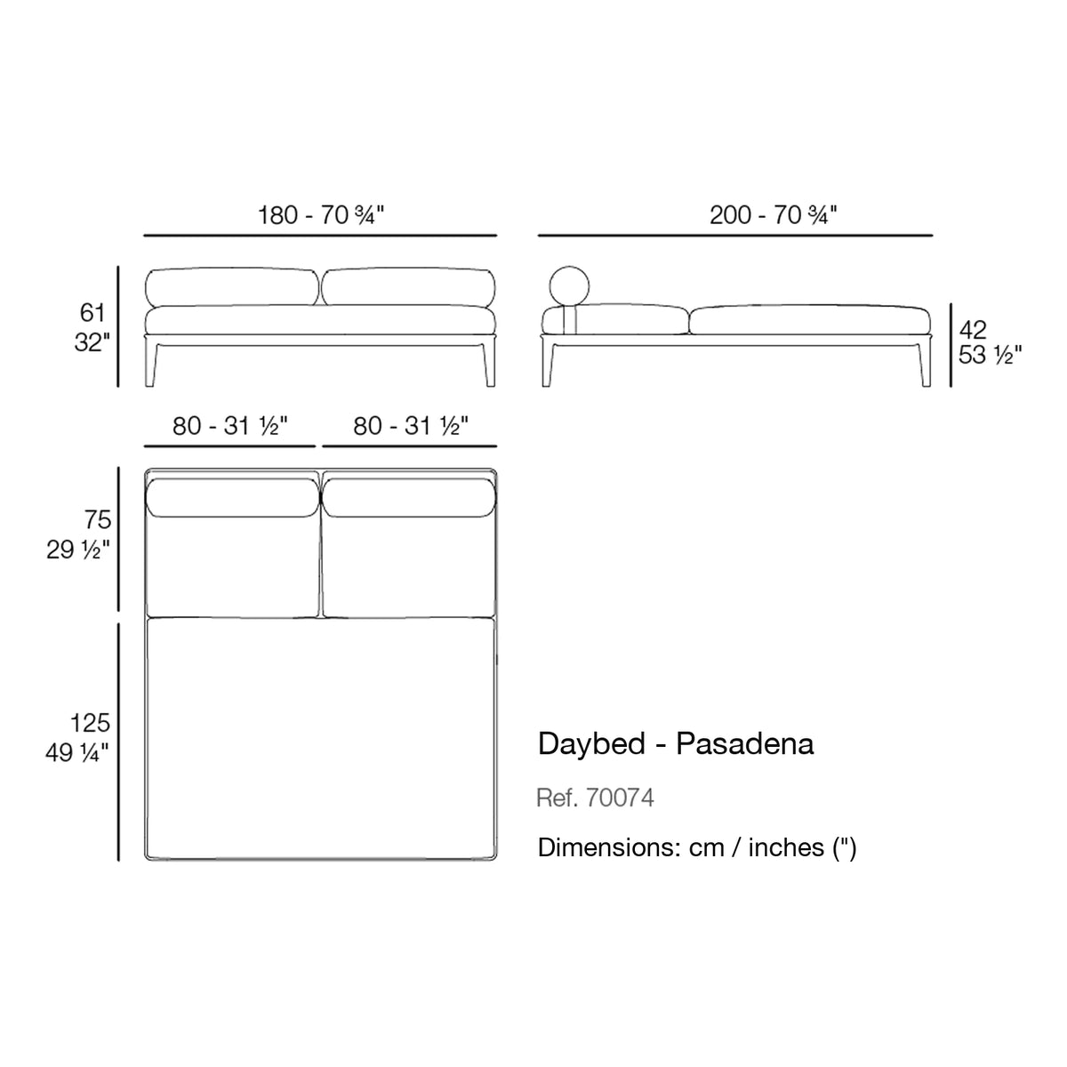Dimension drawing Daybed - Pasadena