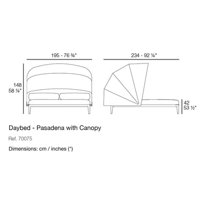 Dimension drawing Daybed - Pasadena with Canopy