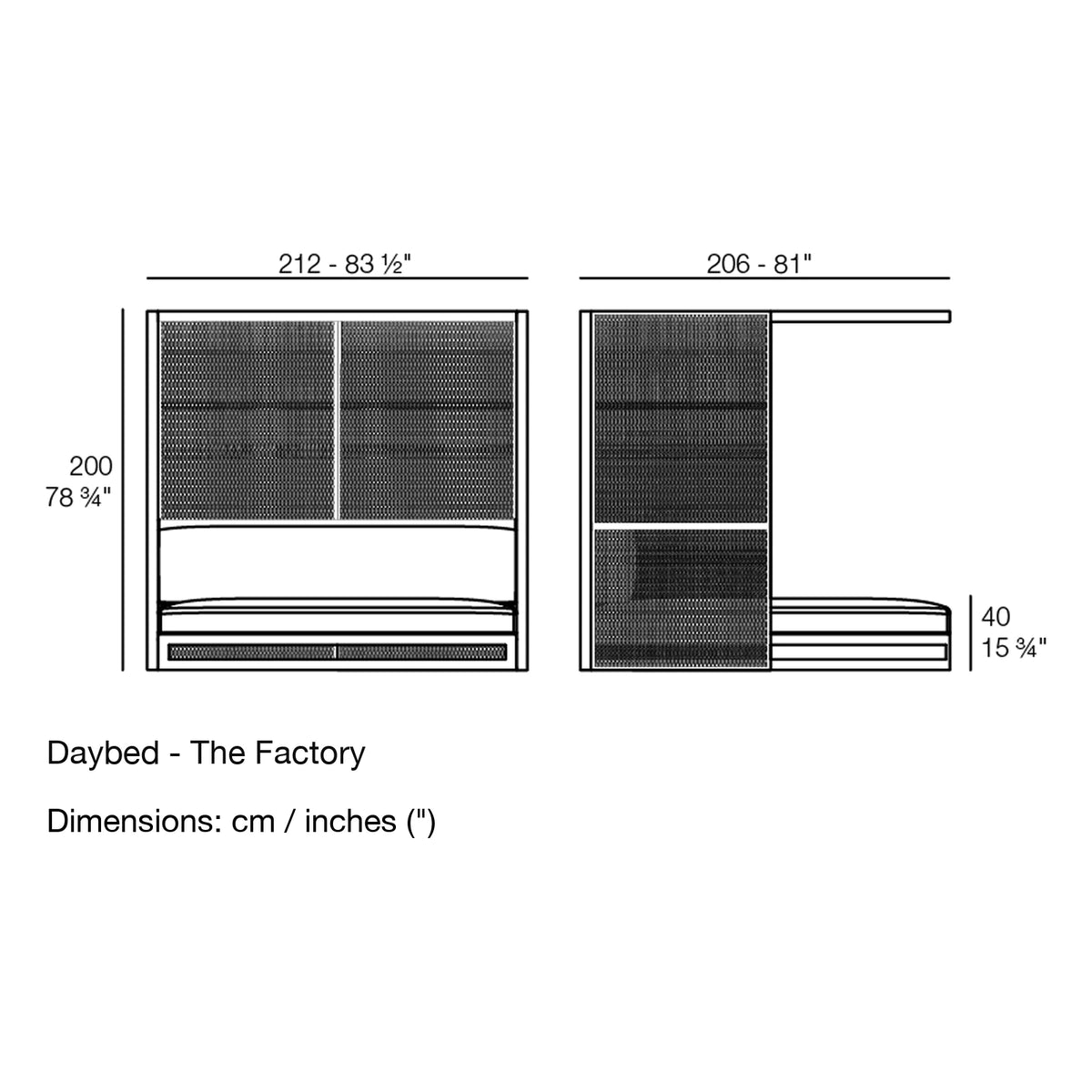 Dimension drawing Daybed - The Factory