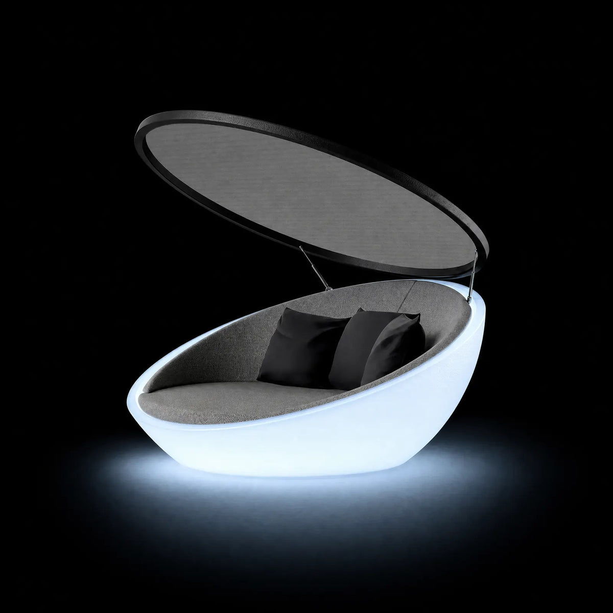 Daybed ULM avec Auvent LED Vondom, éclairé de l'intérieur sur fond noir