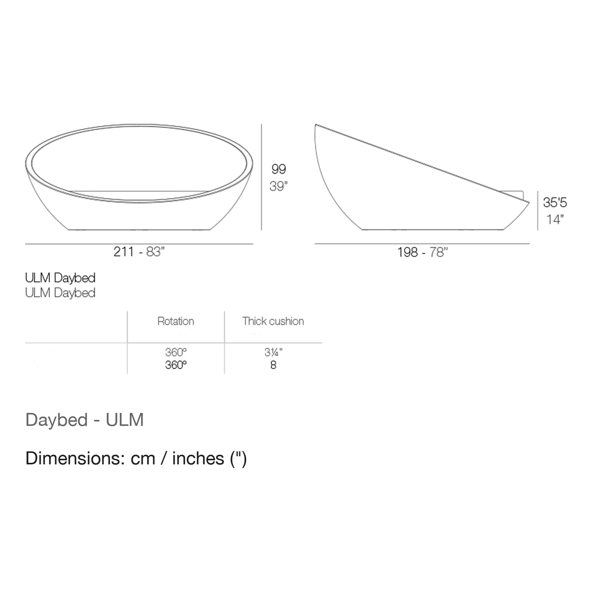 Dimension drawing Daybed - ULM