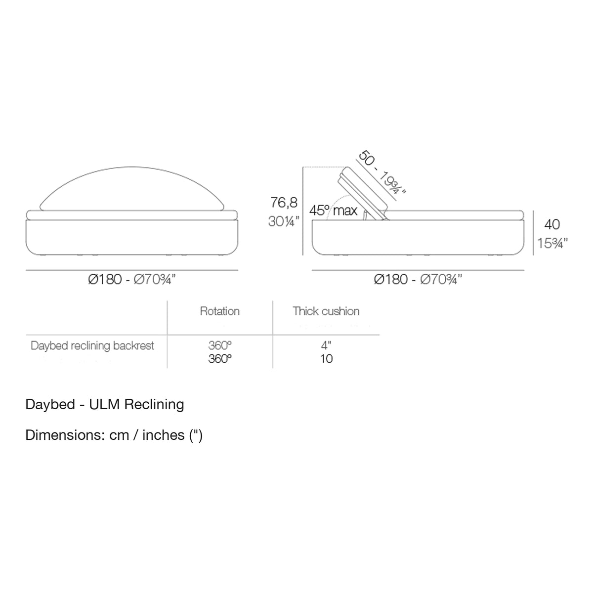 Dimension drawing Daybed - ULM Reclining