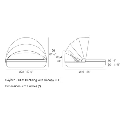 Dimension drawing Daybed - ULM Reclining with Canopy LED