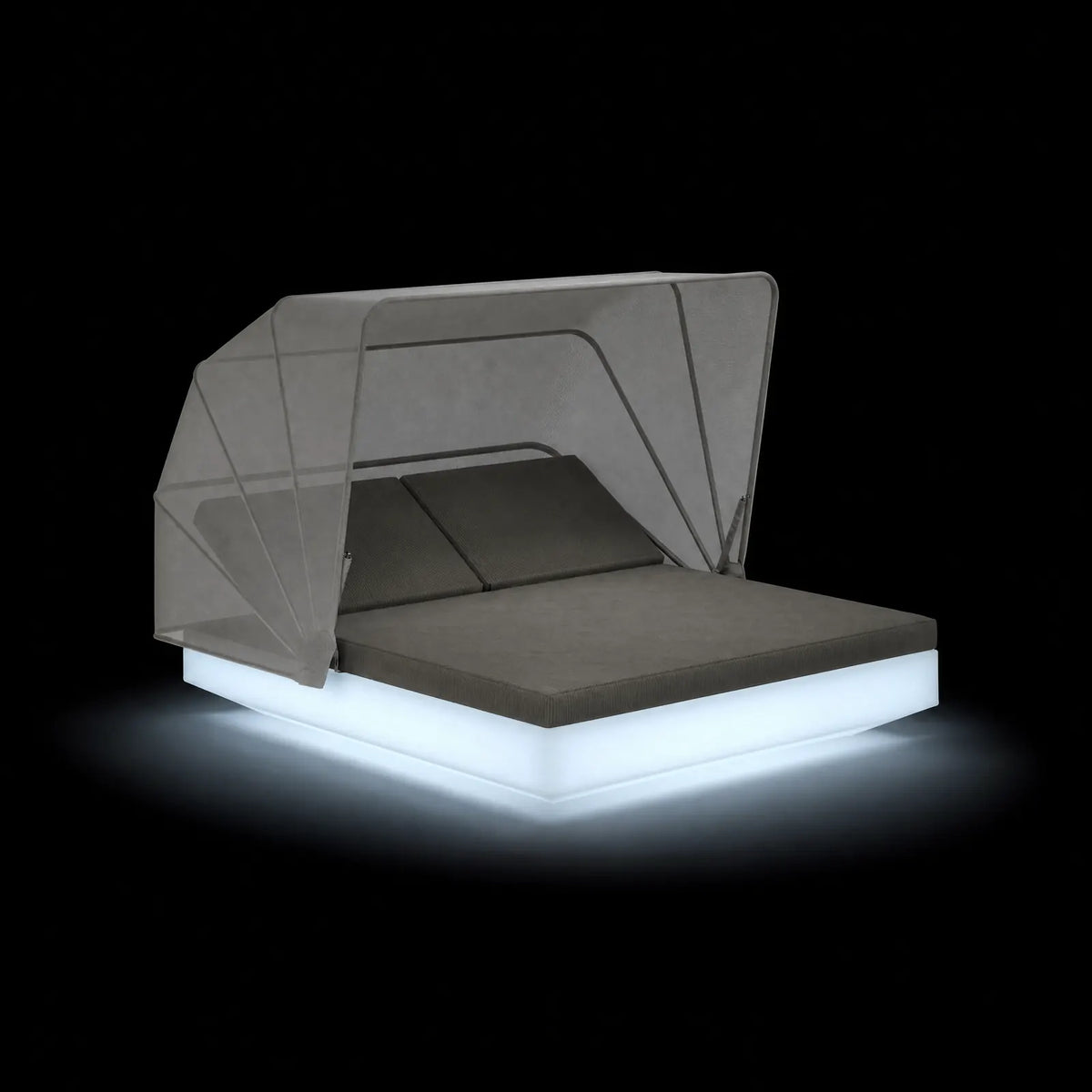 Daybed - Vela Inclinable 2 avec Auvent LED Vondom, éclairé de l'intérieur sur fond noir