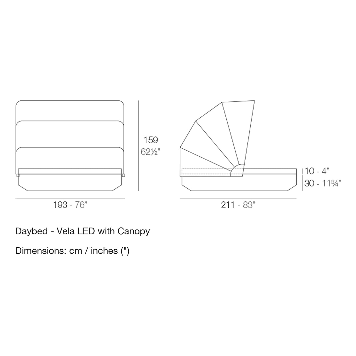 Dimension drawing Daybed - Vela LED with Canopy
