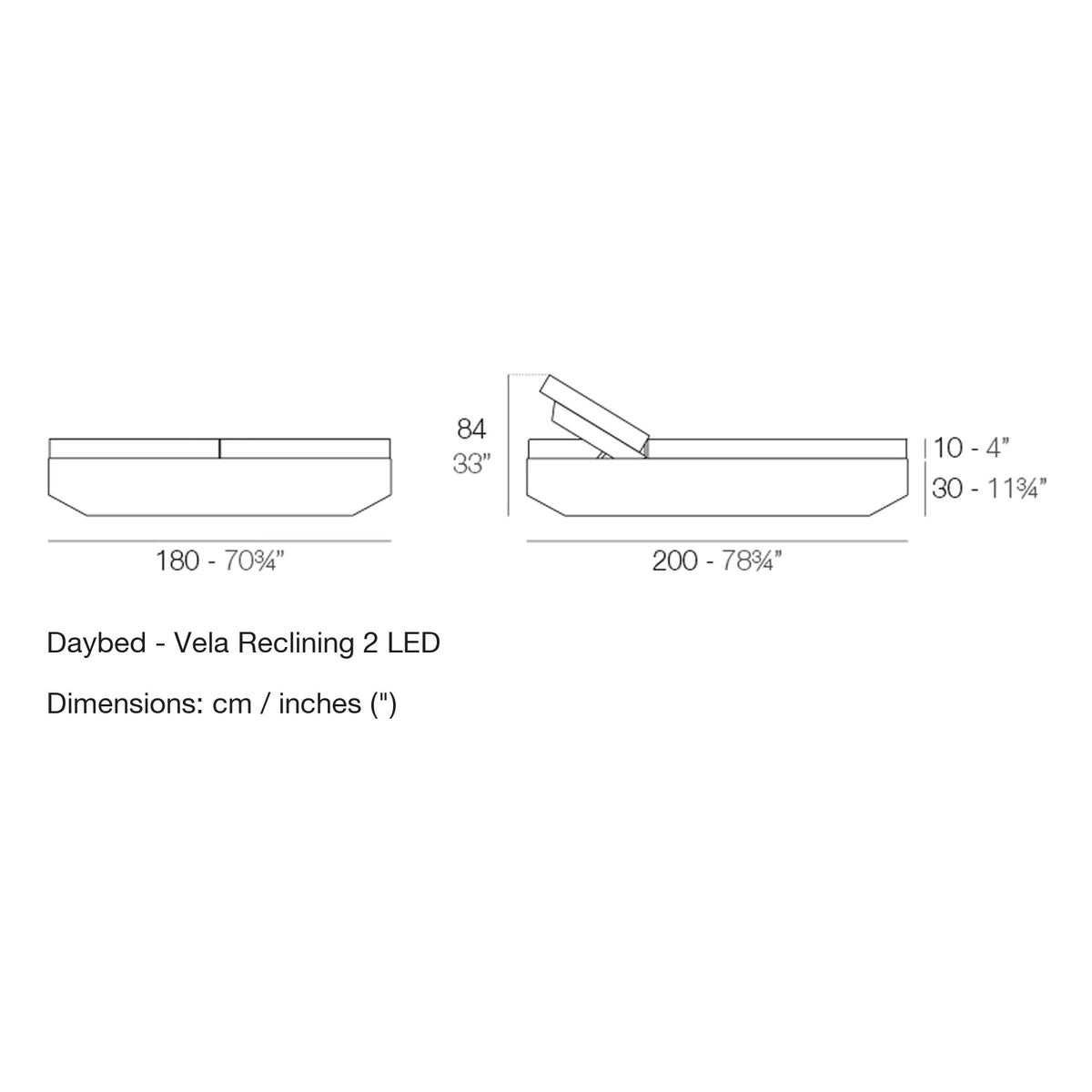 Dimension drawing Daybed - Vela Reclining 2 LED