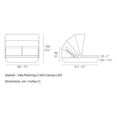 Dimension drawing Daybed - Vela Reclining 2 with Canopy LED