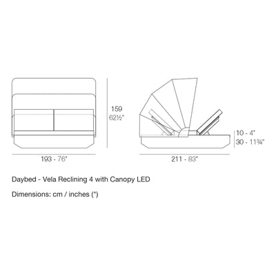 Dimension drawing Daybed - Vela Reclining 4 with Canopy LED