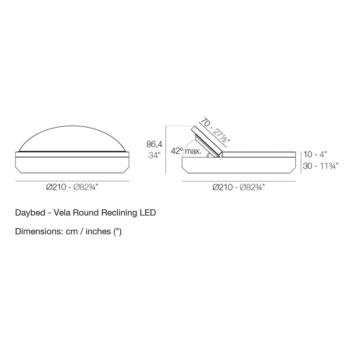 Dimension drawing Daybed - Vela Round Reclining LED