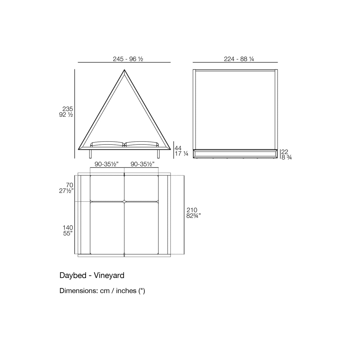 Dimension drawing Daybed - Vineyard
