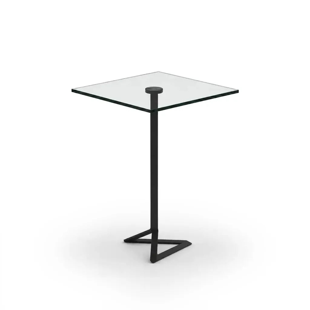 Table haute Delta carrée, socle aluminium noir