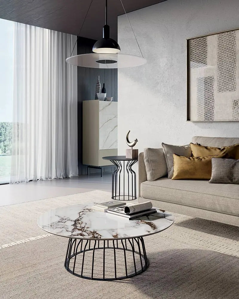 table basse céramique et métal