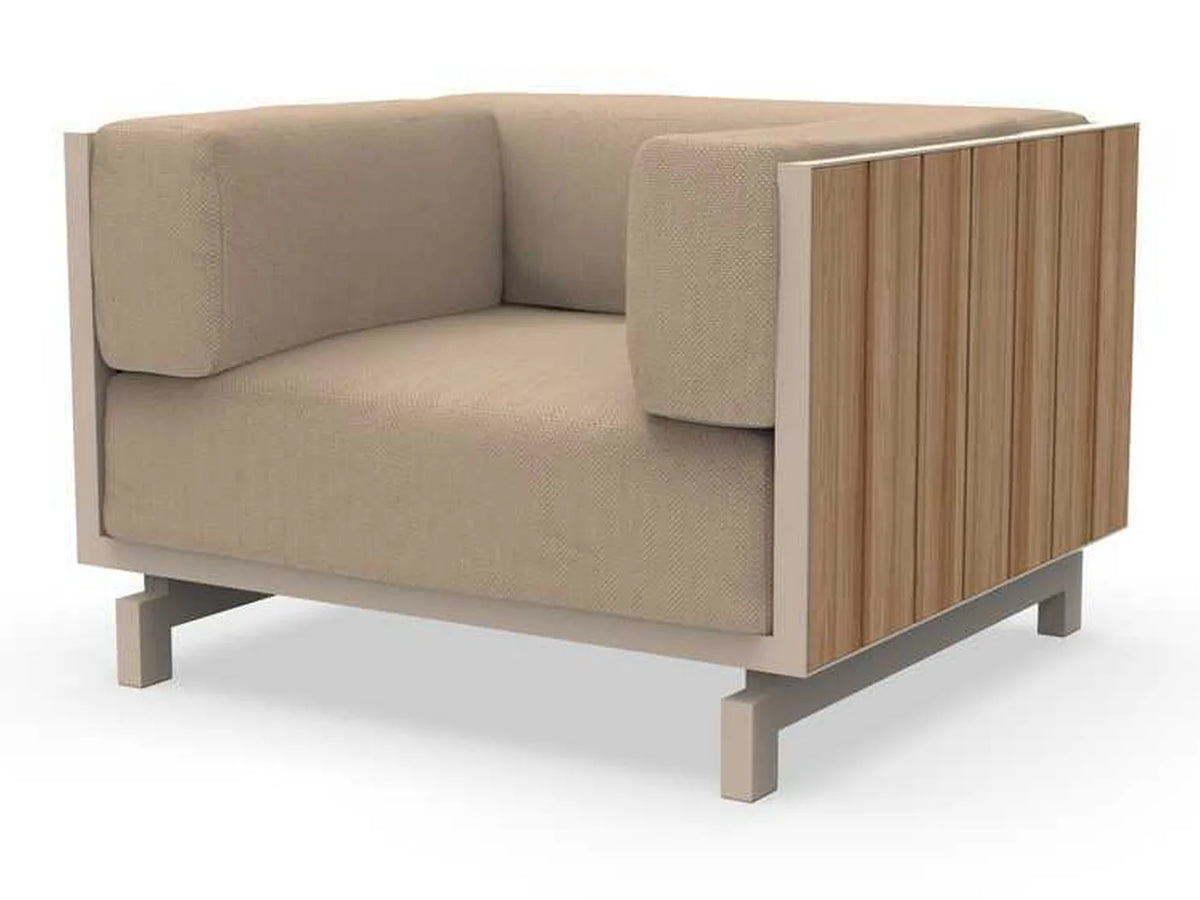 Fauteuil Vineyard Vondom, panneau en bois de teck naturel, structure aluminium écru