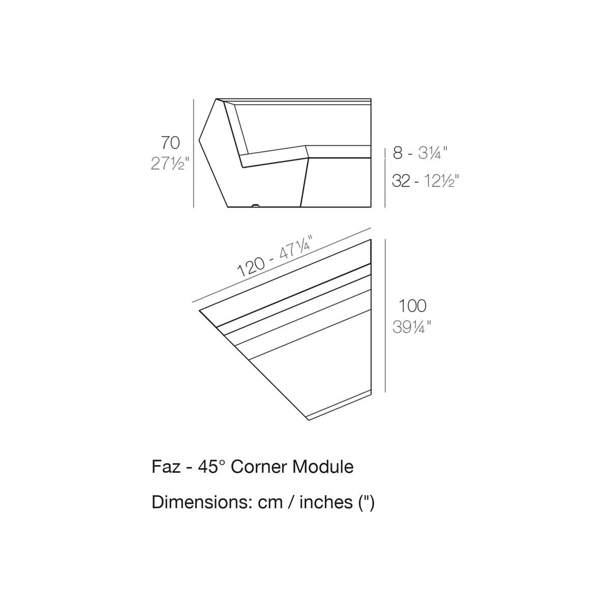 Dimension drawing Faz - 45° Corner Module