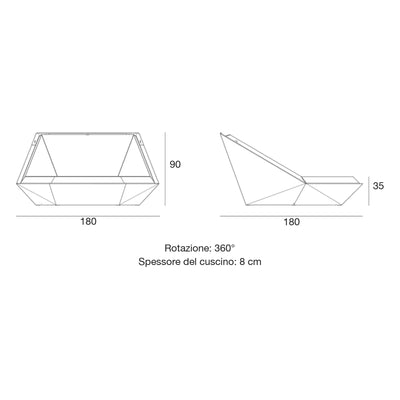 Disegno quotato del daybed Faz Vondom, LED