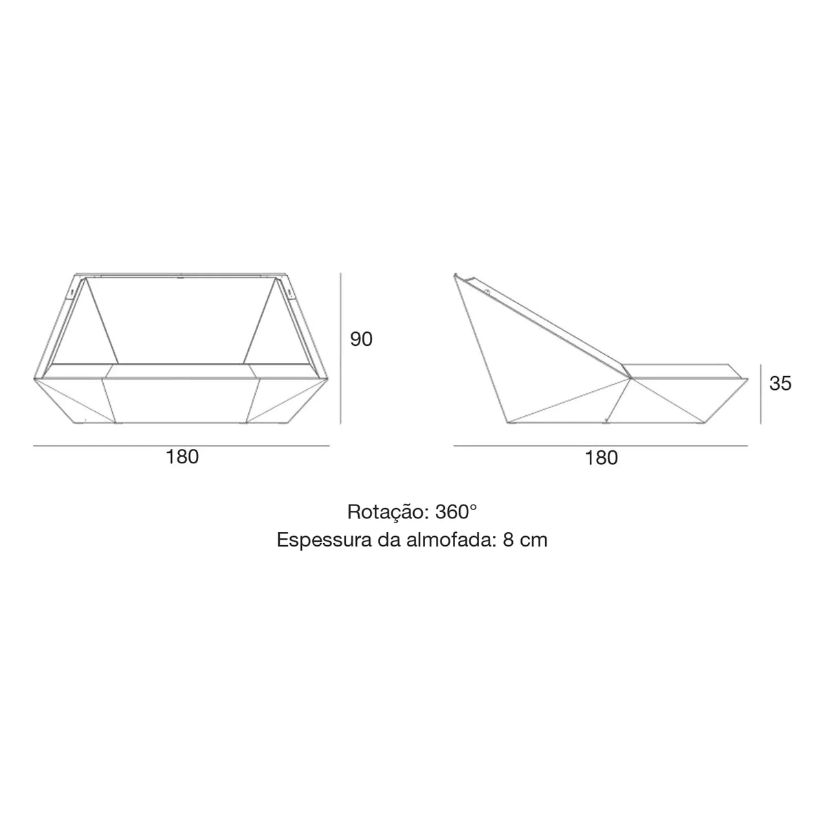 Desenho com medidas da cama de exterior Faz Vondom, LED