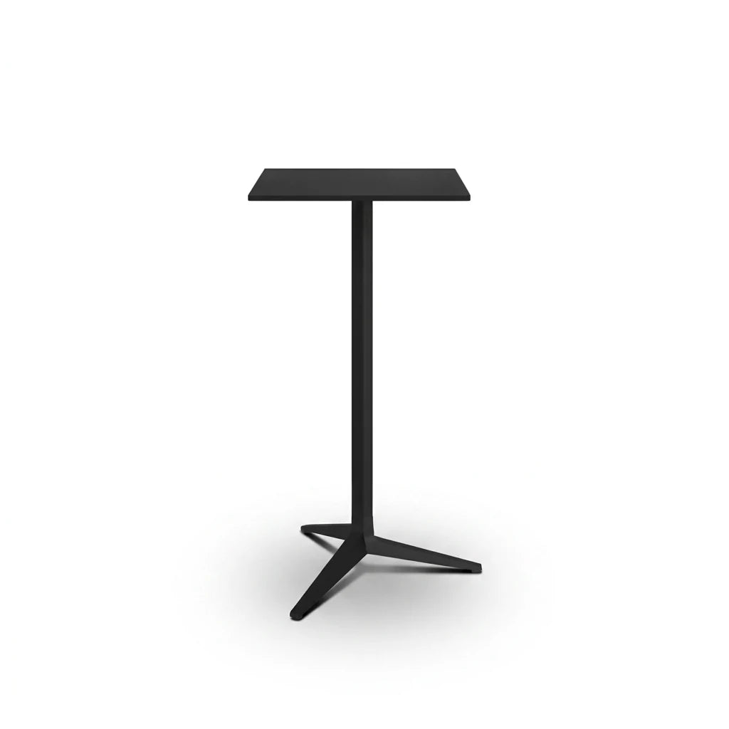 Table haute Faz Inox carrée 3 branches, piètement aluminium noir