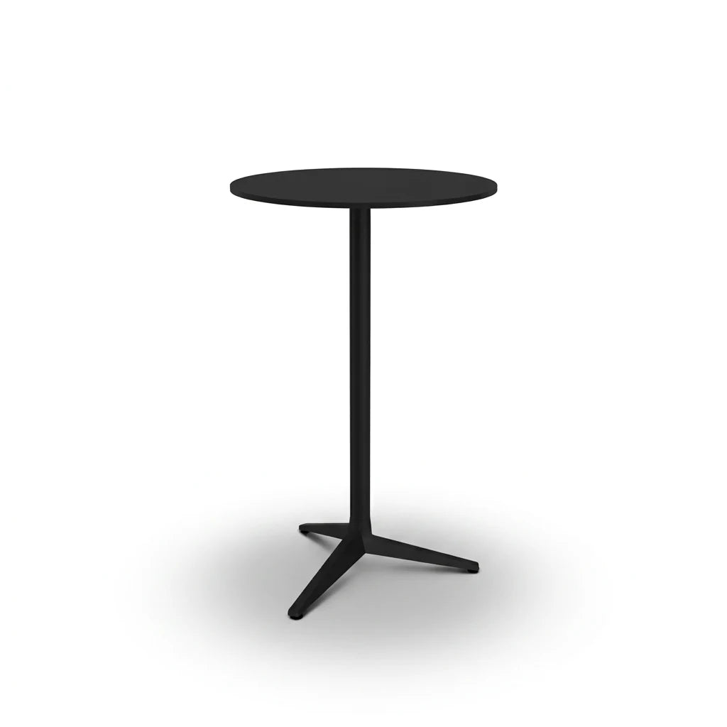 Table haute Faz Inox ronde, piètement aluminium noir