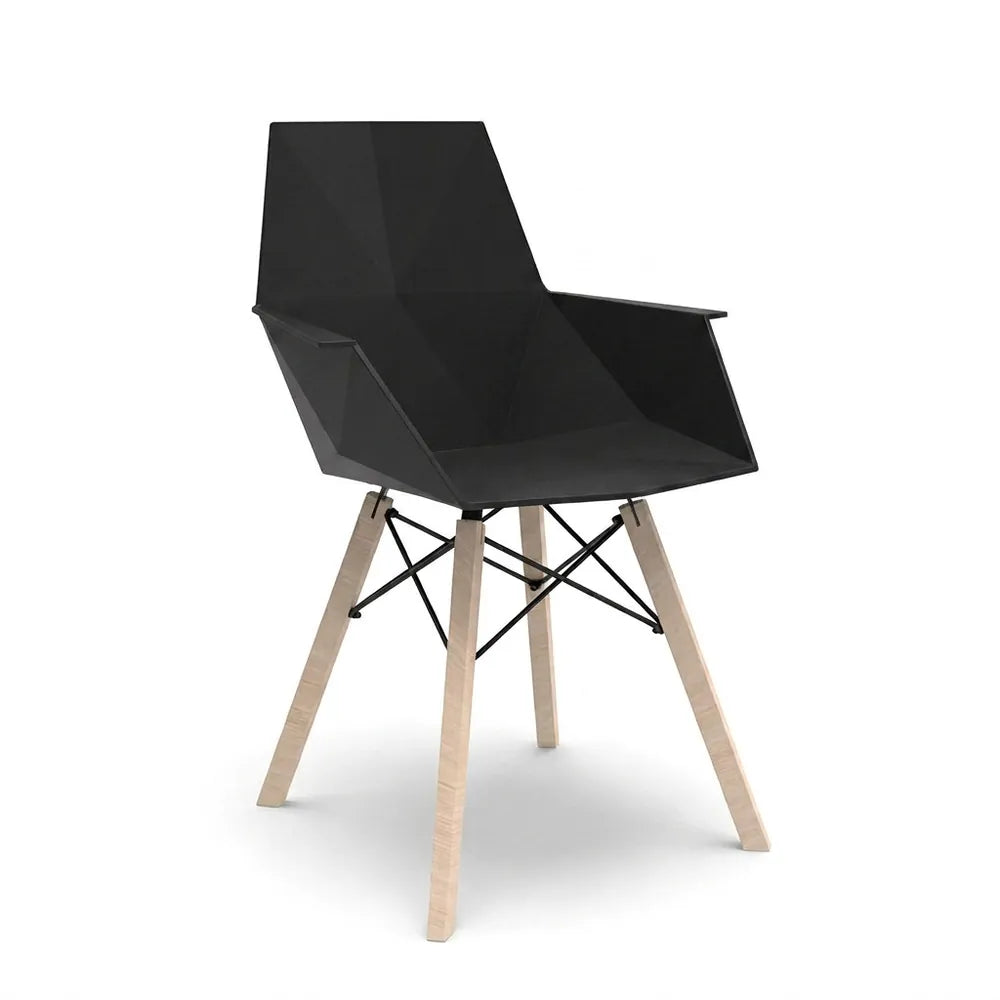 Chaise FAZ Wood Vondom avec accoudoirs, dossier noir, pied frêne clair