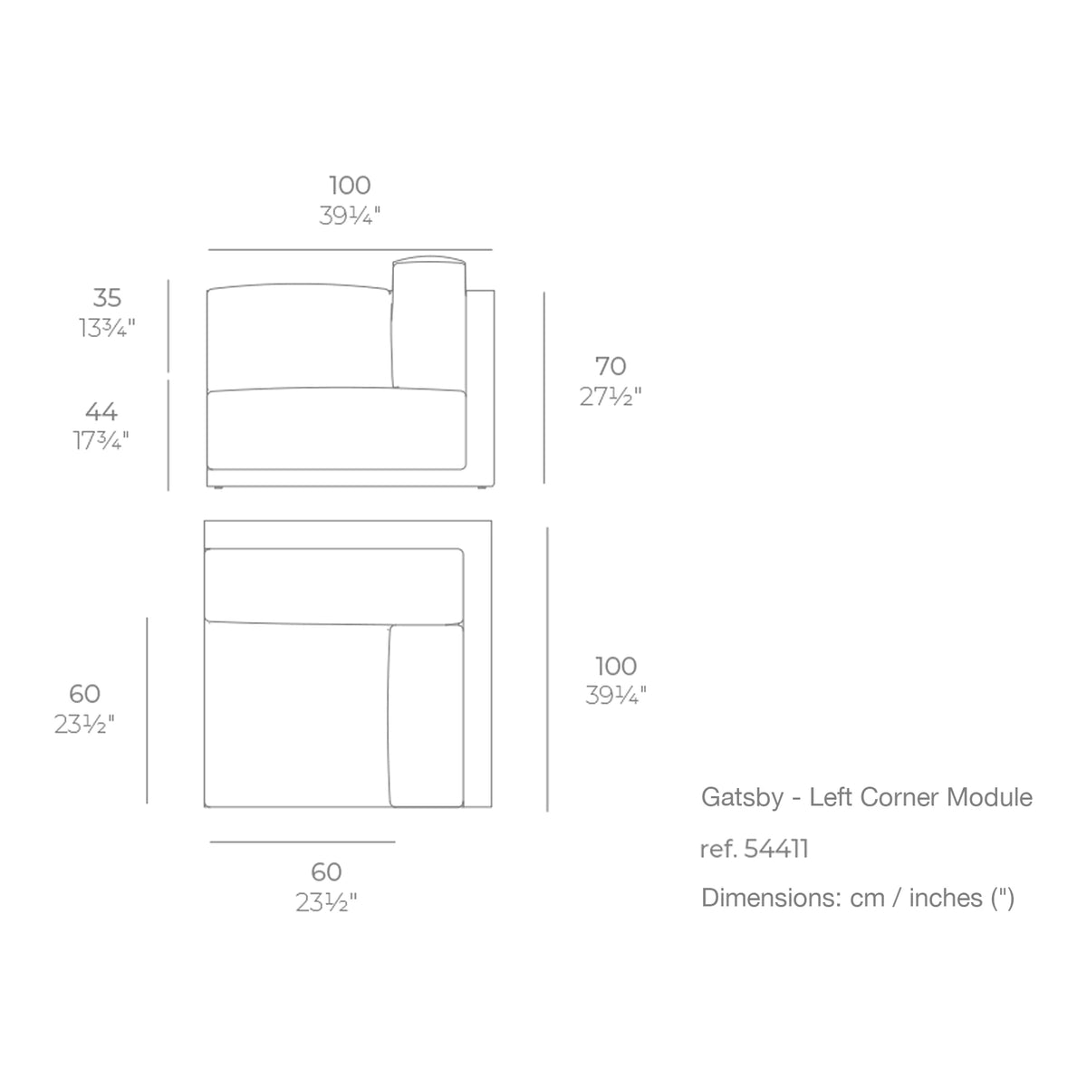 Dimension drawing Gatsby - Left Corner Module