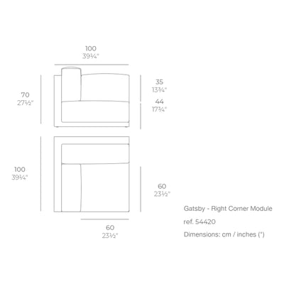 Dimension drawing Gatsby - Right Corner Module